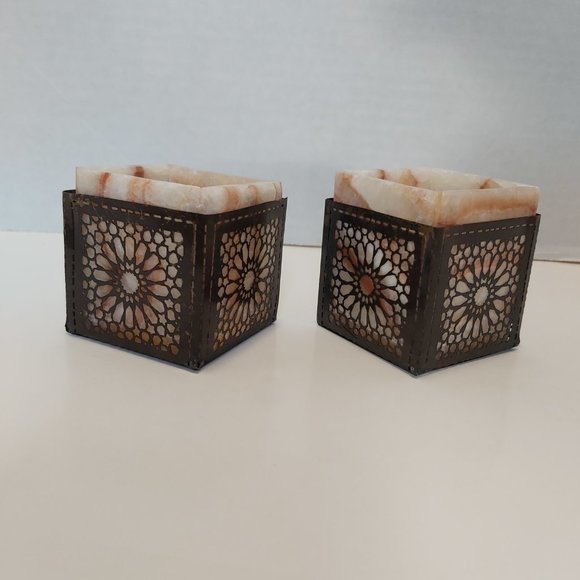 3/20 Pair of Handmade Marble cutout metal arabesque table accents box holder - Picture 5 of 9